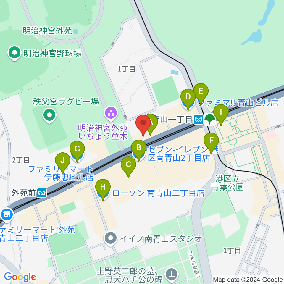 青山RizM周辺のコンビニエンスストア一覧地図