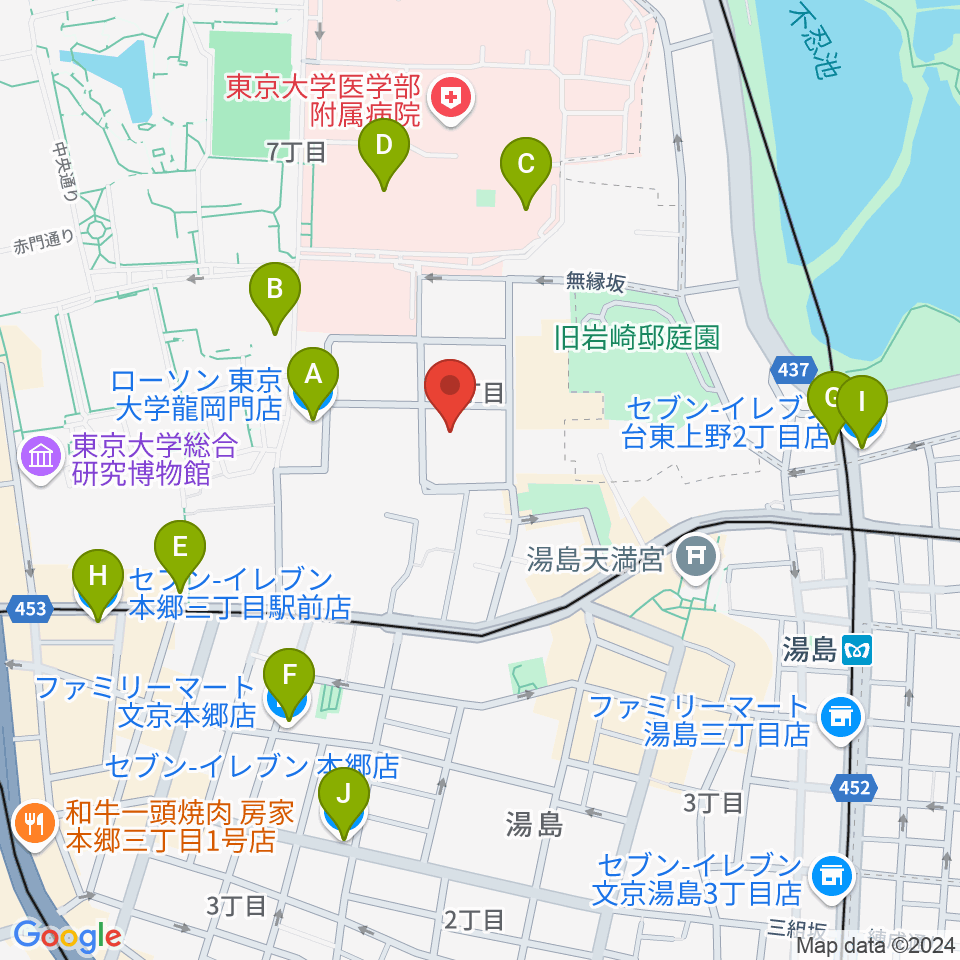 文京区青少年プラザb-lab周辺のコンビニエンスストア一覧地図