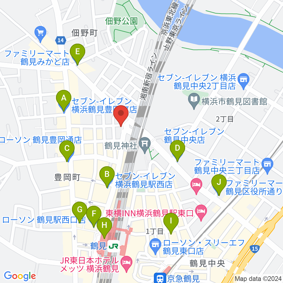 鶴見GIGS周辺のコンビニエンスストア一覧地図