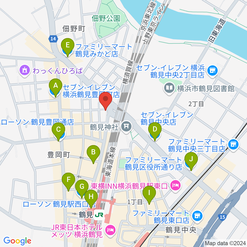 鶴見GIGS周辺のコンビニエンスストア一覧地図