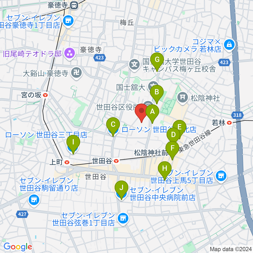 世田谷区民会館周辺のコンビニエンスストア一覧地図