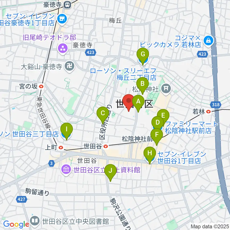 世田谷区民会館周辺のコンビニエンスストア一覧地図