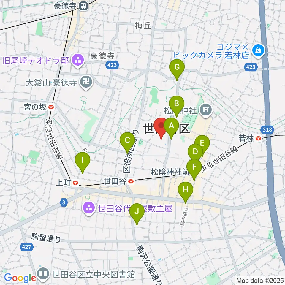 せたがやイーグレットホール周辺のコンビニエンスストア一覧地図