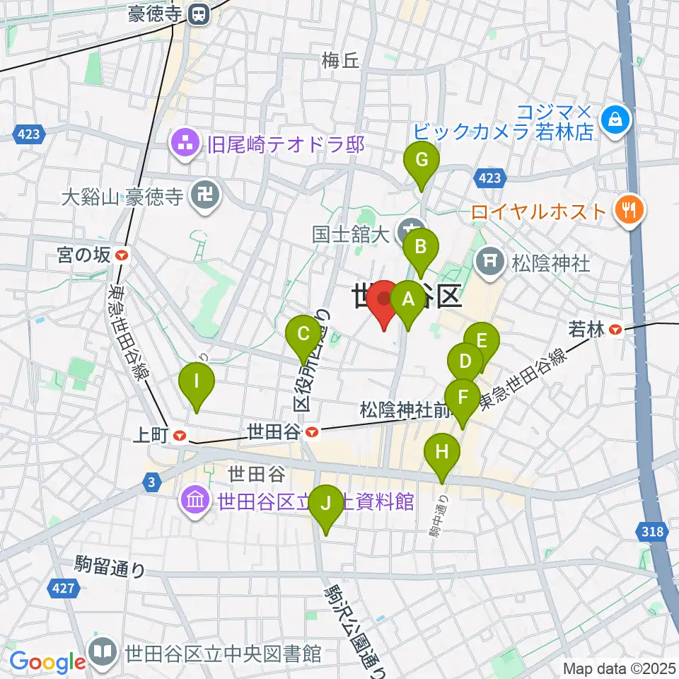 せたがやイーグレットホール周辺のコンビニエンスストア一覧地図