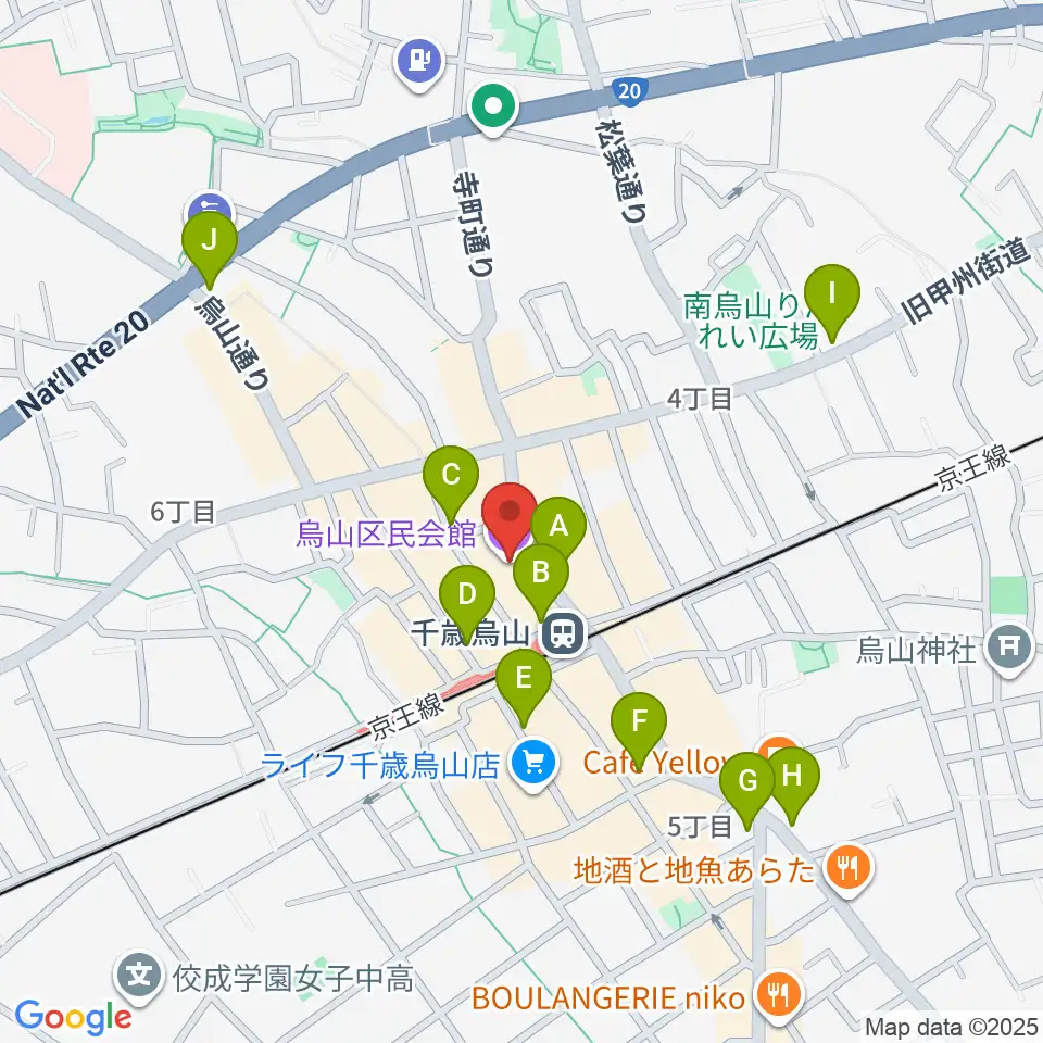 烏山区民会館周辺のコンビニエンスストア一覧地図