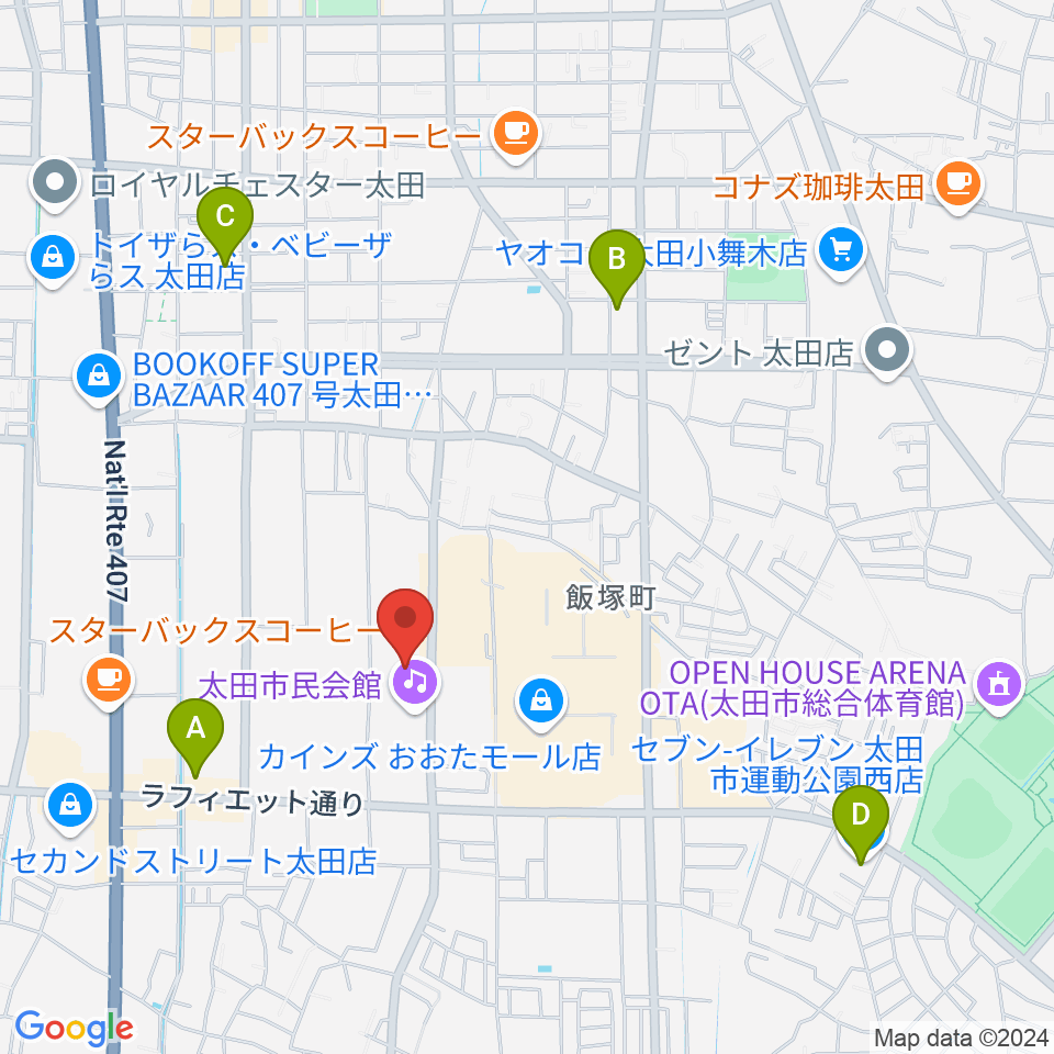 太田市民会館周辺のコンビニエンスストア一覧地図