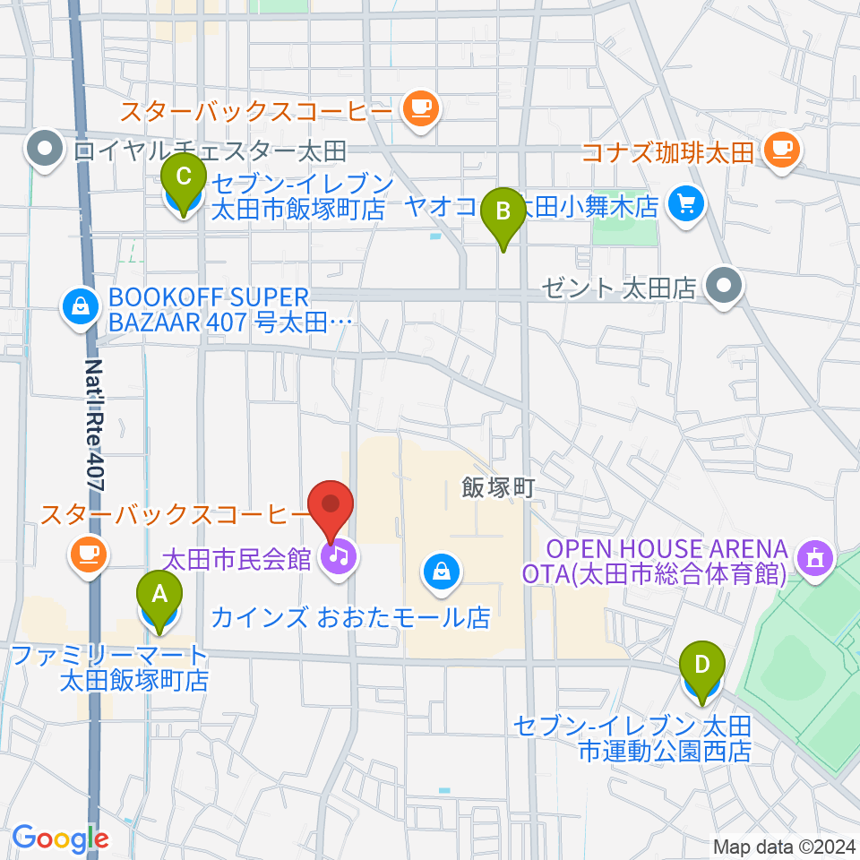 太田市民会館周辺のコンビニエンスストア一覧地図