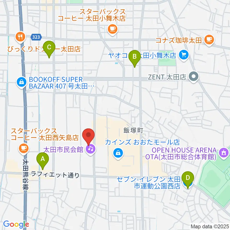 太田市民会館周辺のコンビニエンスストア一覧地図
