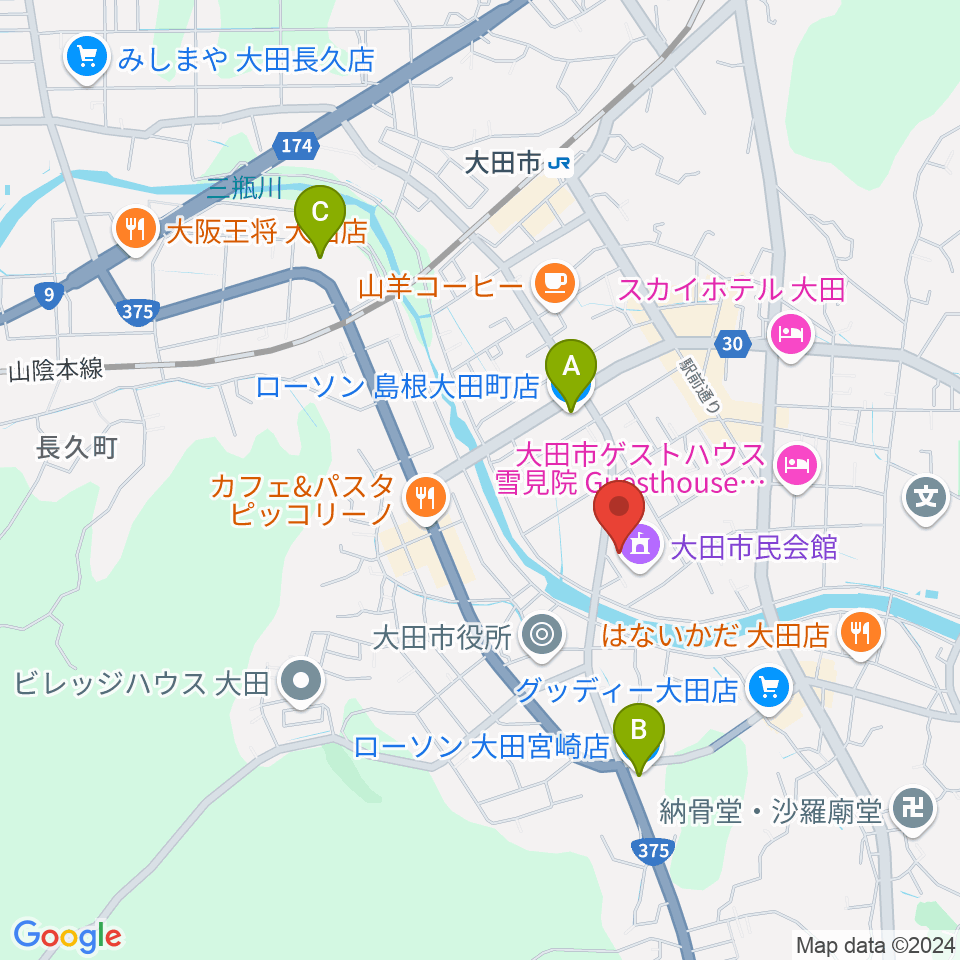 大田市民会館周辺のコンビニエンスストア一覧地図