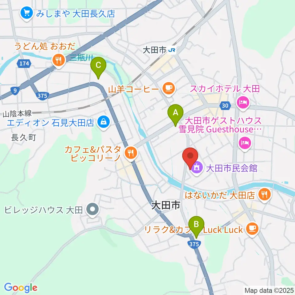 大田市民会館周辺のコンビニエンスストア一覧地図