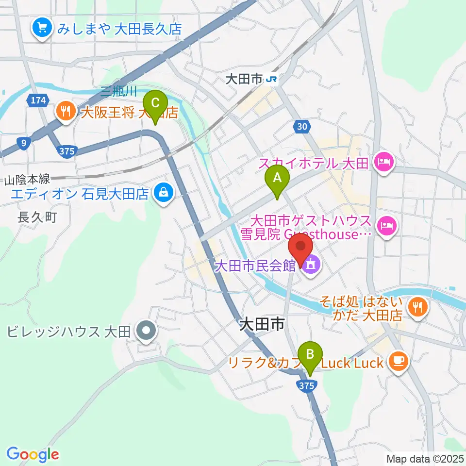 大田市民会館周辺のコンビニエンスストア一覧地図