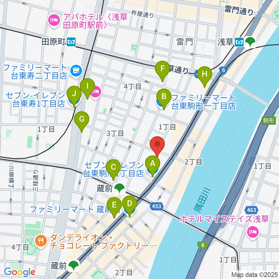 浅草Gold Sounds周辺のコンビニエンスストア一覧地図