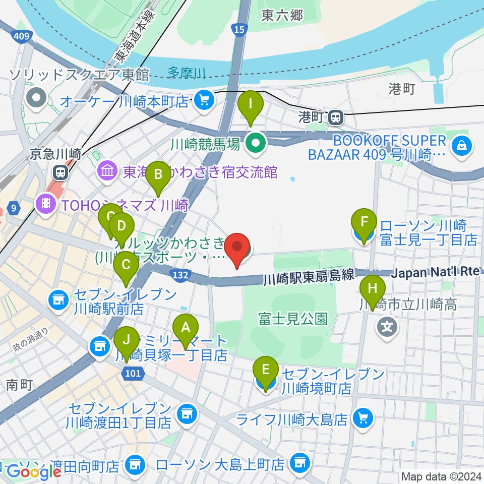 カルッツかわさきホール周辺のコンビニエンスストア一覧地図