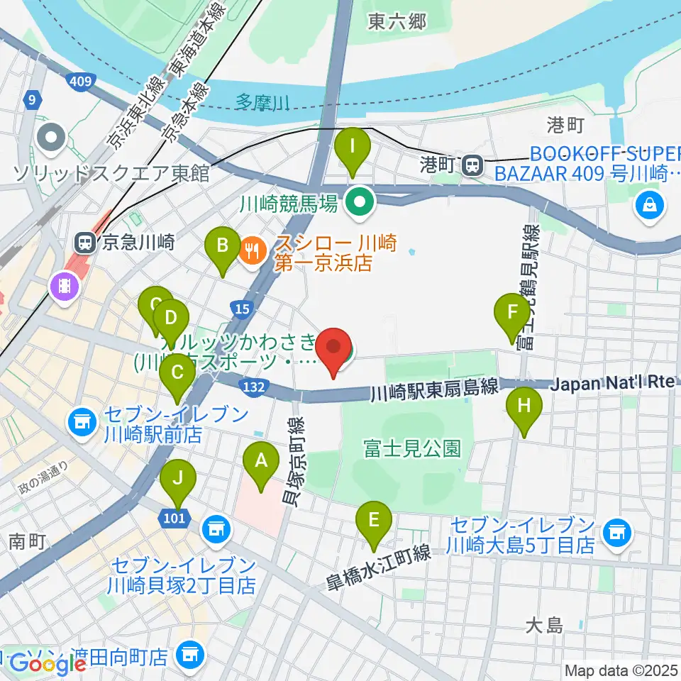カルッツかわさきホール周辺のコンビニエンスストア一覧地図