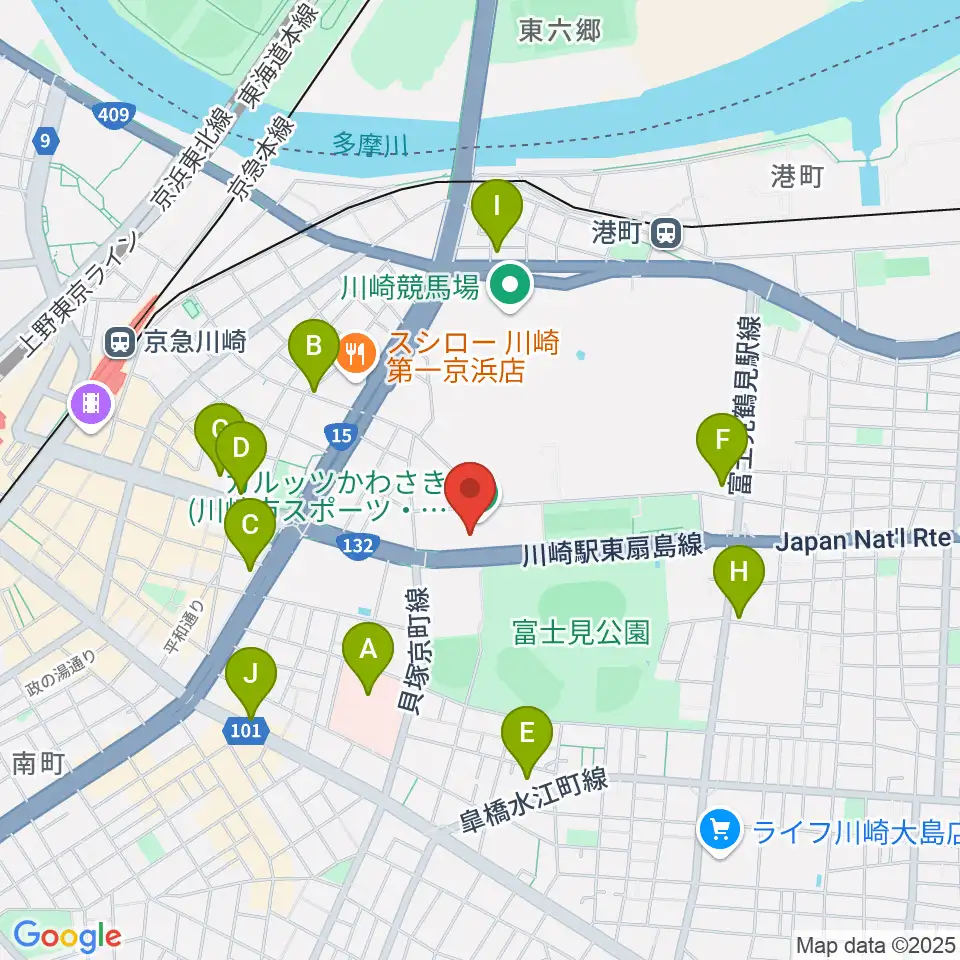 カルッツかわさきホール周辺のコンビニエンスストア一覧地図