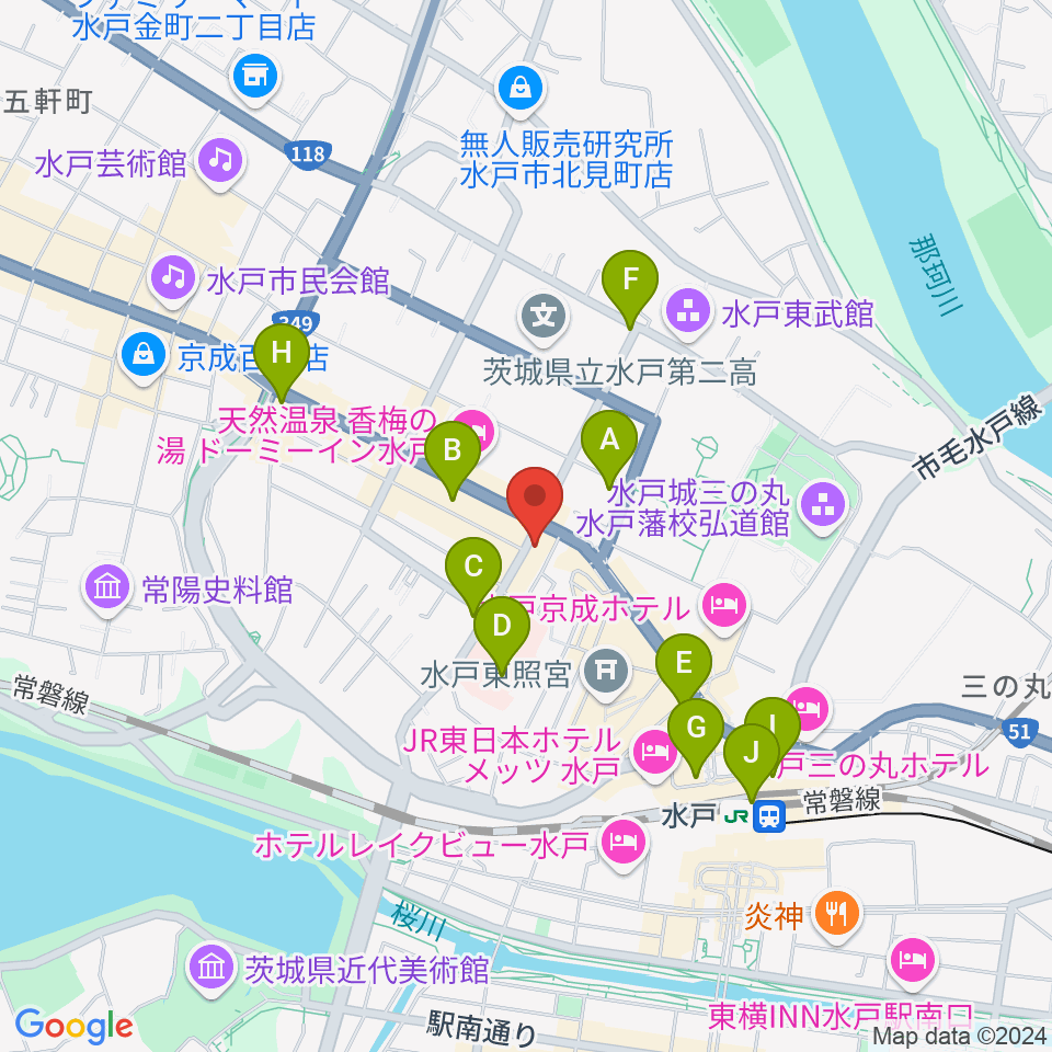 水戸ペーパームーン周辺のコンビニエンスストア一覧地図