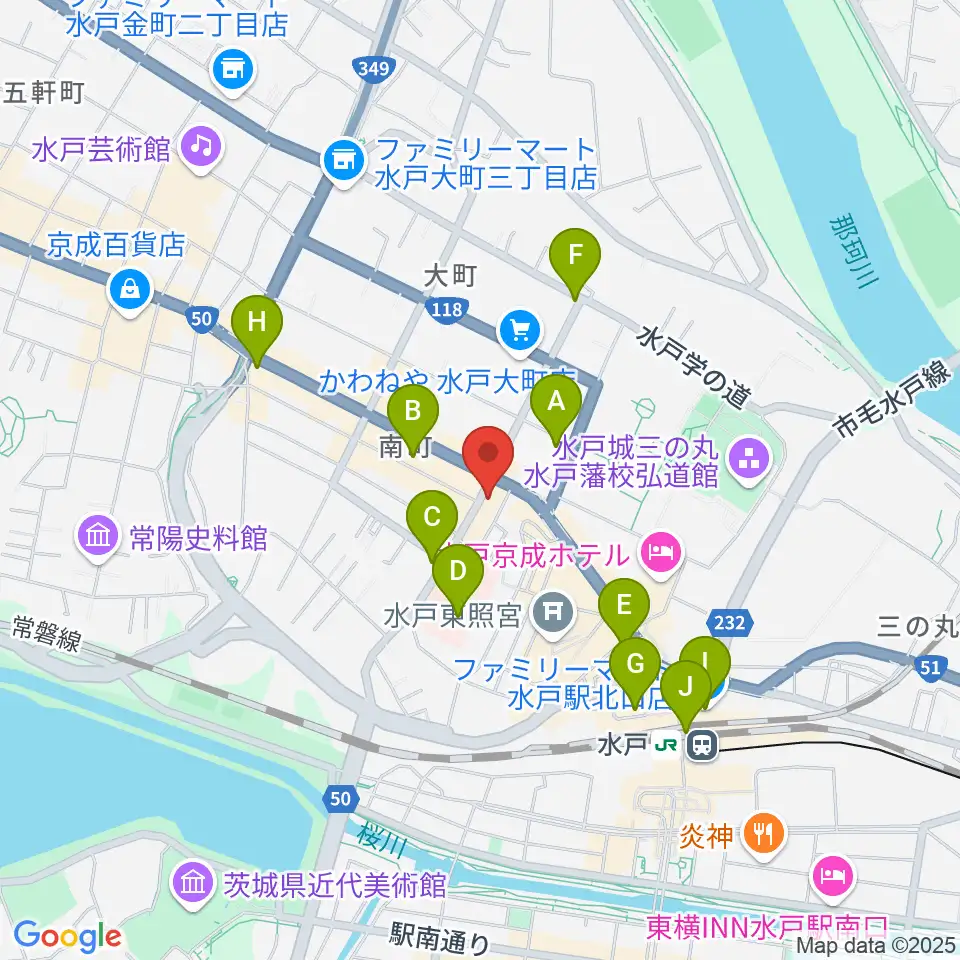 水戸ペーパームーン周辺のコンビニエンスストア一覧地図