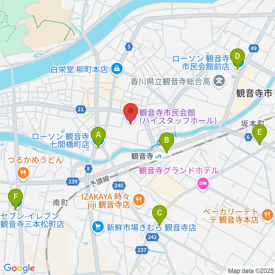 ハイスタッフホール 観音寺市民会館周辺のコンビニエンスストア一覧地図
