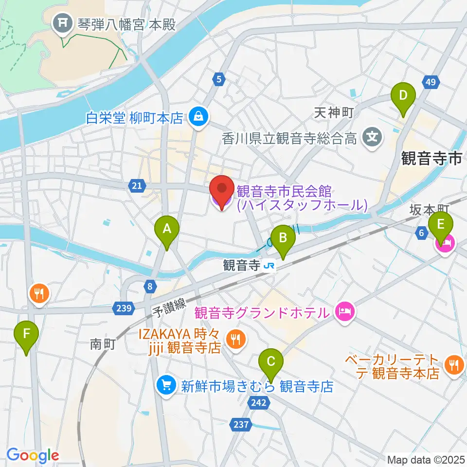 ハイスタッフホール 観音寺市民会館周辺のコンビニエンスストア一覧地図