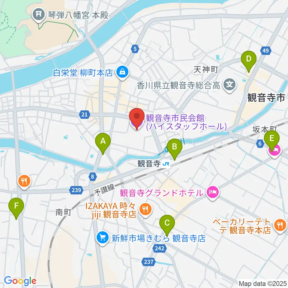 ハイスタッフホール 観音寺市民会館周辺のコンビニエンスストア一覧地図