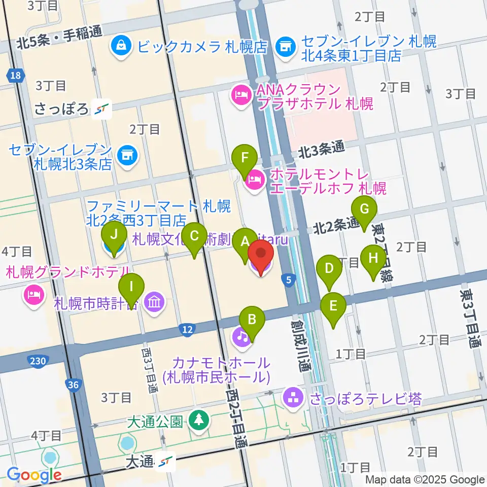 札幌文化芸術劇場 hitaru周辺のコンビニエンスストア一覧地図