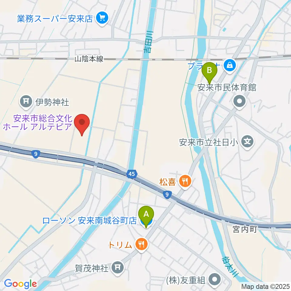 安来市総合文化ホール アルテピア周辺のコンビニエンスストア一覧地図