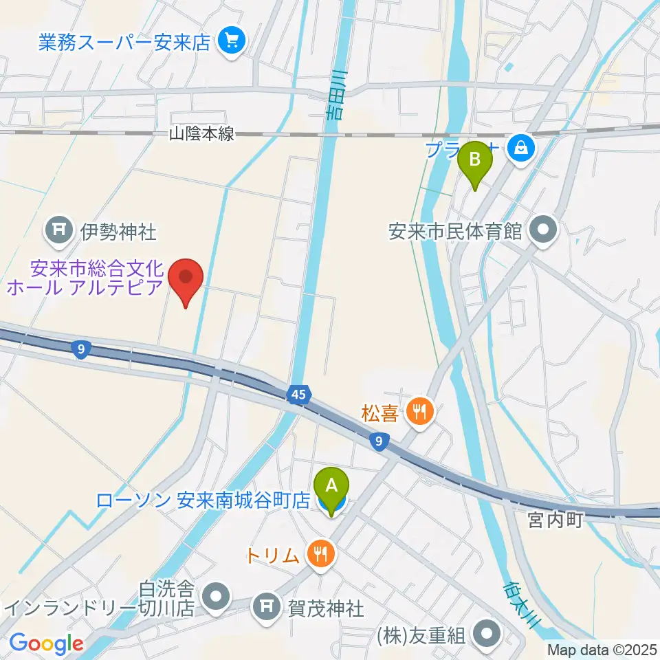 安来市総合文化ホール アルテピア周辺のコンビニエンスストア一覧地図