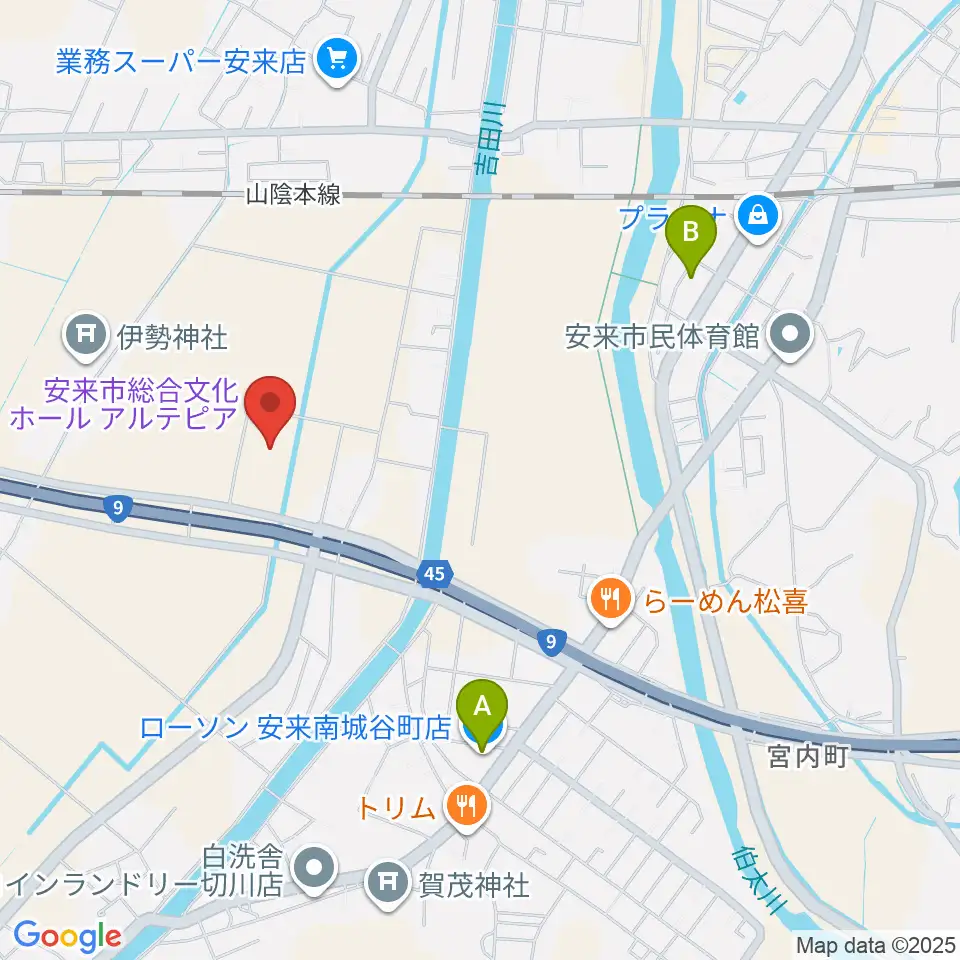 安来市総合文化ホール アルテピア周辺のコンビニエンスストア一覧地図