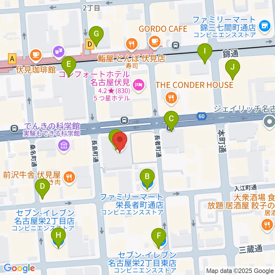 クロサワ楽器名古屋店周辺のコンビニエンスストア一覧地図