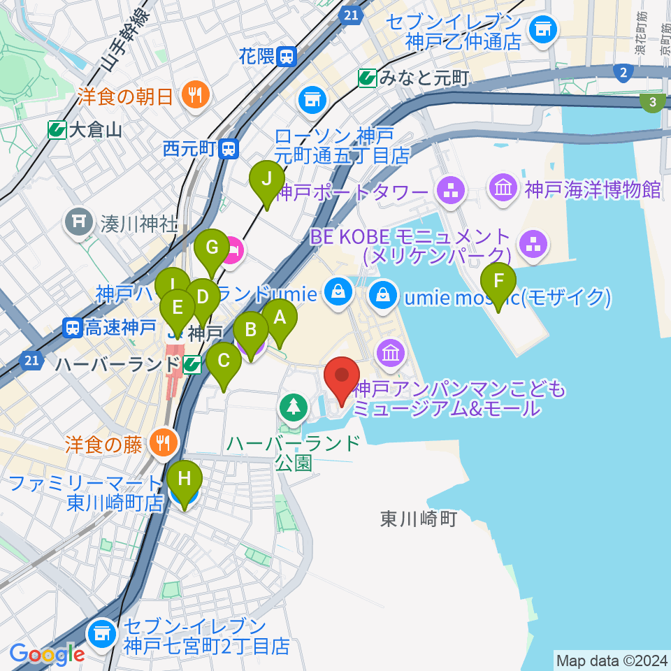 神戸煉瓦倉庫 K-wave周辺のコンビニエンスストア一覧地図