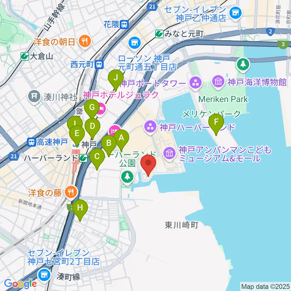 神戸煉瓦倉庫 K-wave周辺のコンビニエンスストア一覧地図