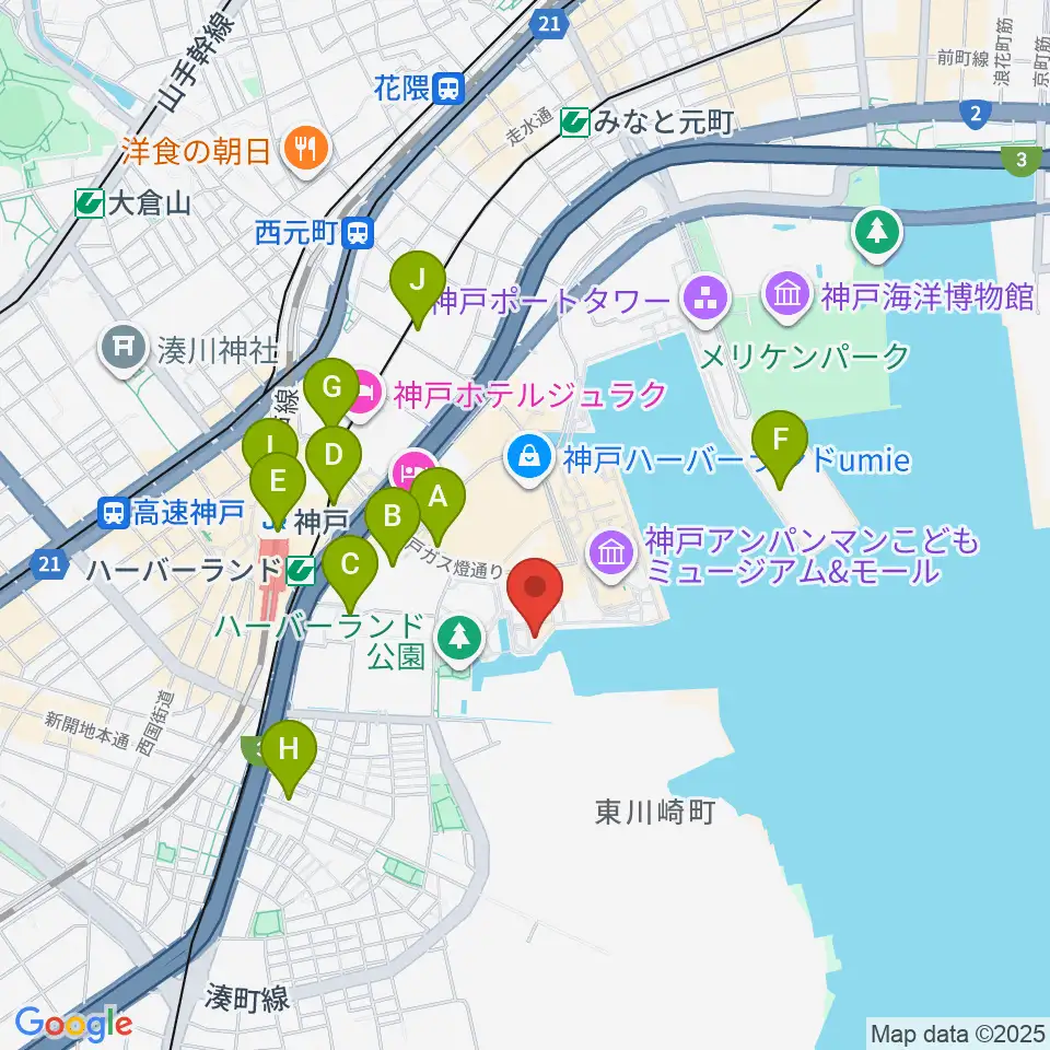 神戸煉瓦倉庫 K-wave周辺のコンビニエンスストア一覧地図