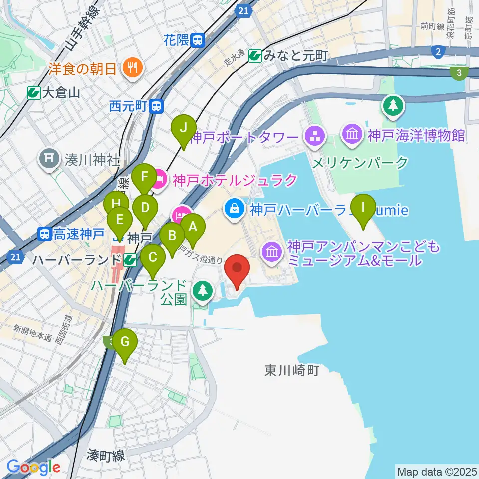 神戸煉瓦倉庫 K-wave周辺のコンビニエンスストア一覧地図