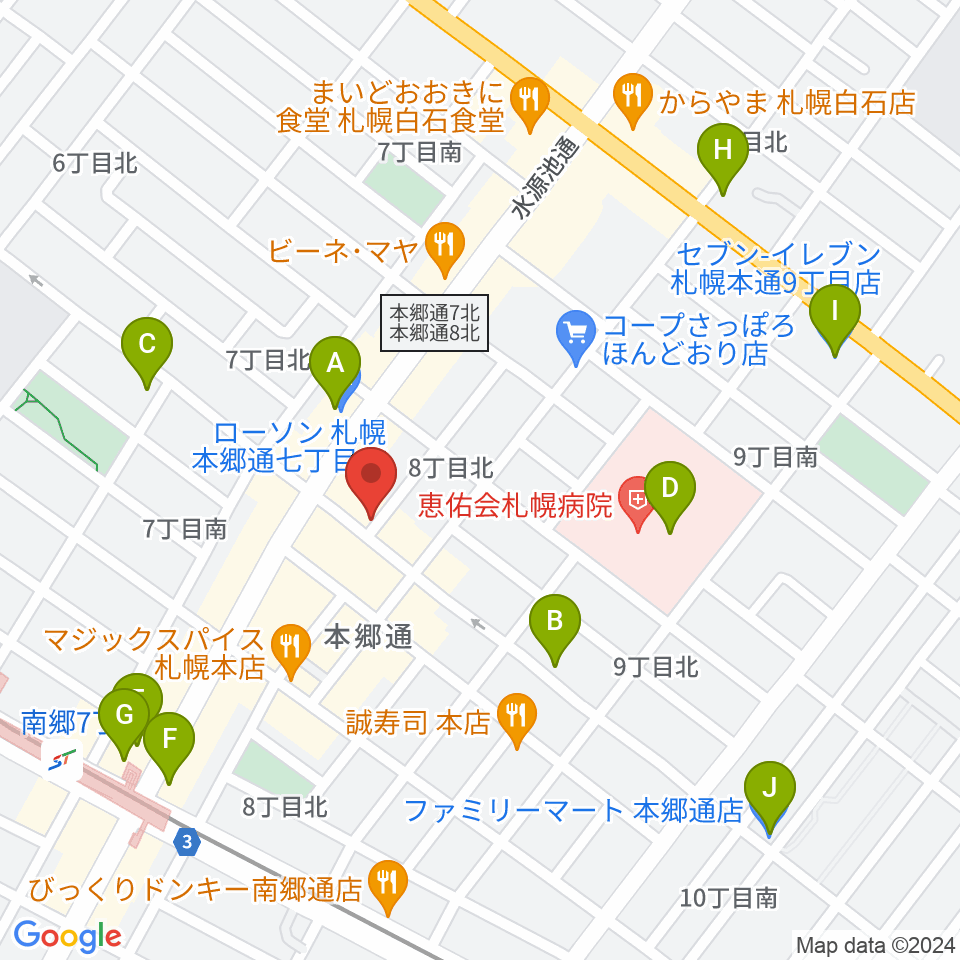 札幌エルナイン周辺のコンビニエンスストア一覧地図