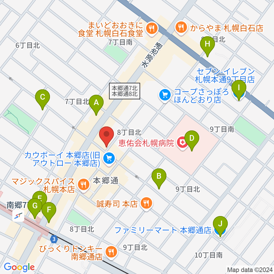 札幌エルナイン周辺のコンビニエンスストア一覧地図