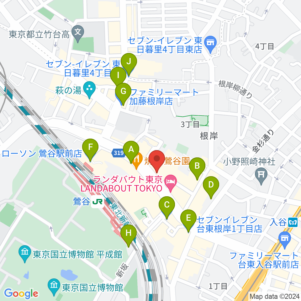 BUZZ上野周辺のコンビニエンスストア一覧地図