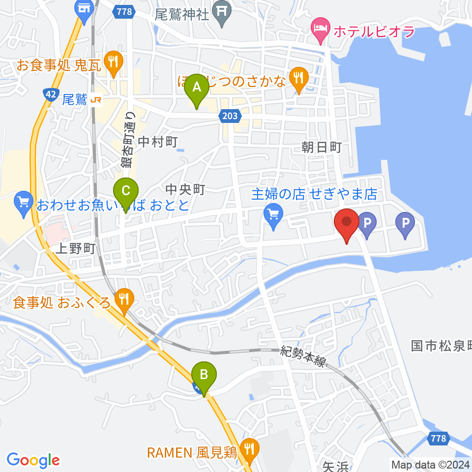 尾鷲市民文化会館 せぎやまホール周辺のコンビニエンスストア一覧地図