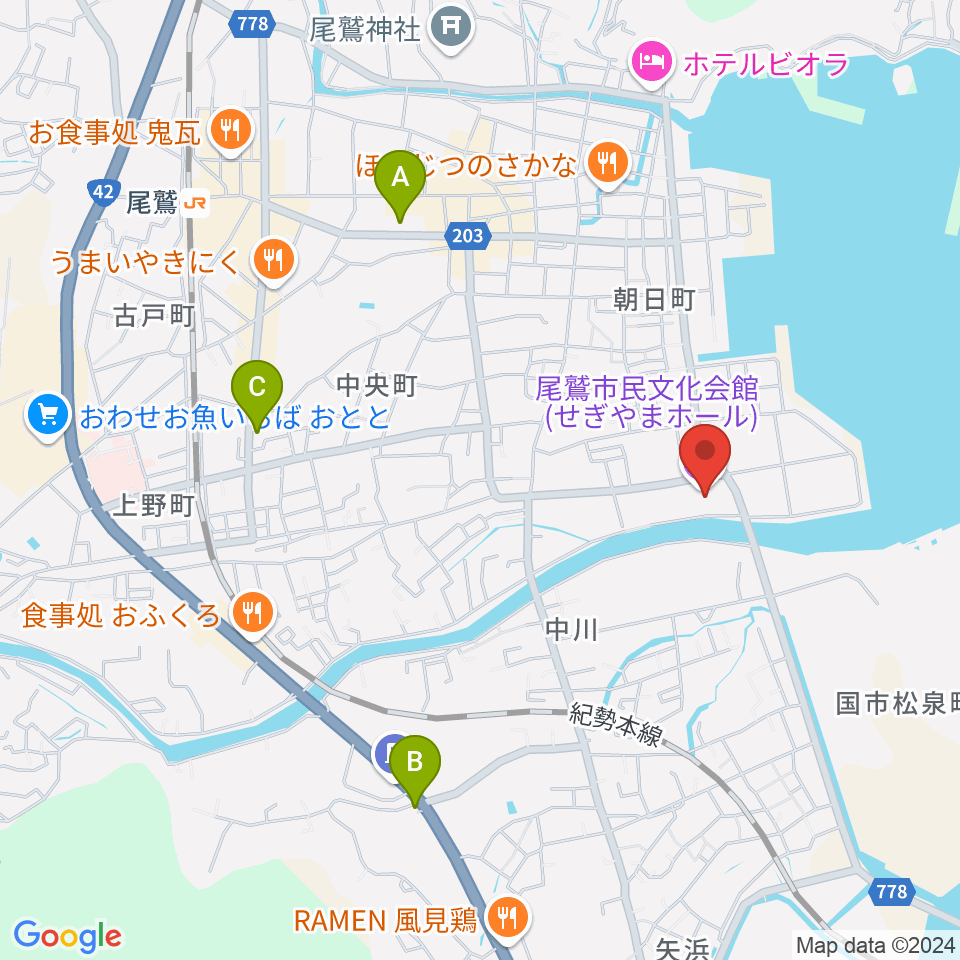 尾鷲市民文化会館 せぎやまホール周辺のコンビニエンスストア一覧地図