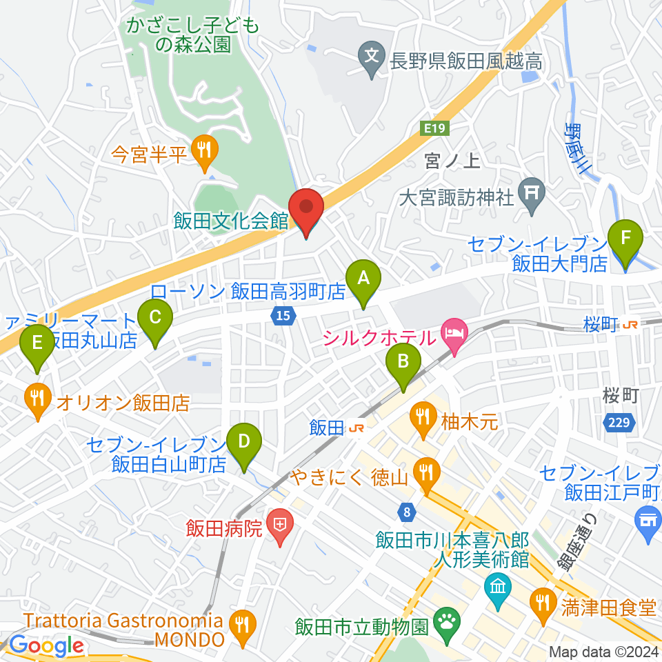 飯田文化会館周辺のコンビニエンスストア一覧地図