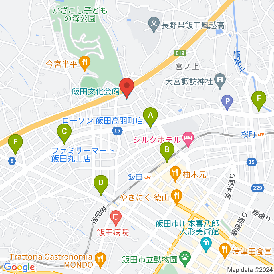 飯田文化会館周辺のコンビニエンスストア一覧地図