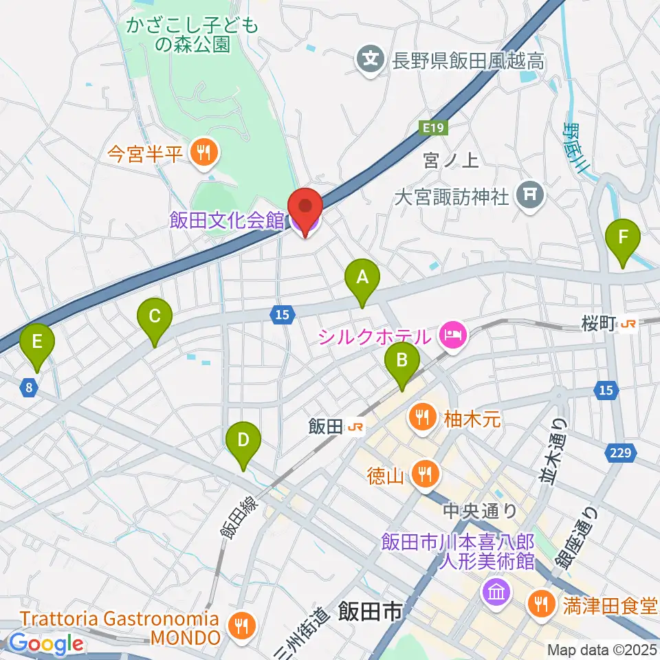 飯田文化会館周辺のコンビニエンスストア一覧地図