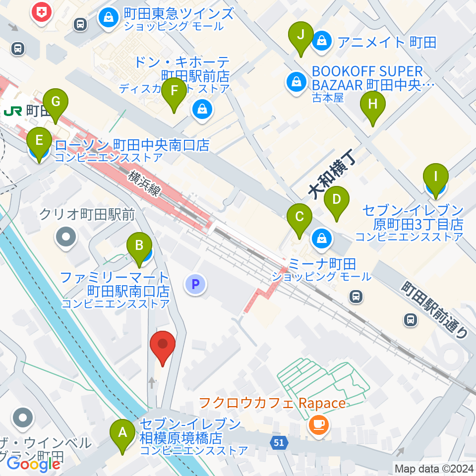 YOKOTA BASE STUDIO周辺のコンビニエンスストア一覧地図