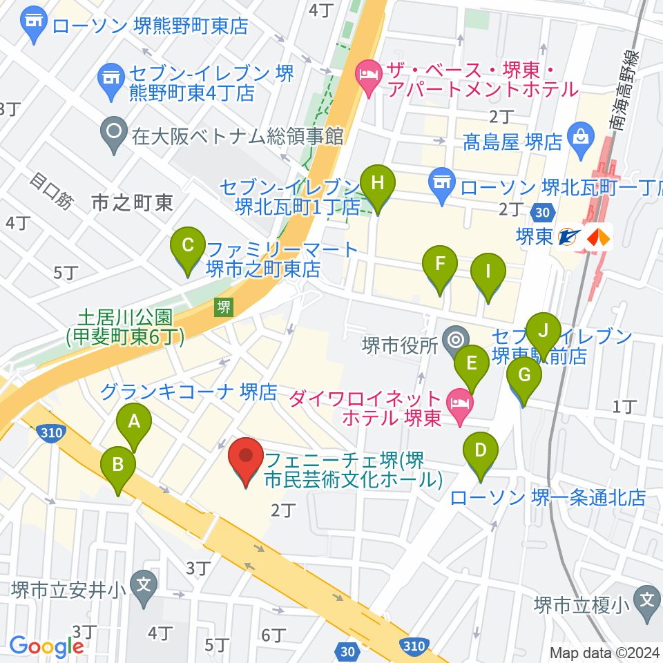 フェニーチェ堺周辺のコンビニエンスストア一覧地図