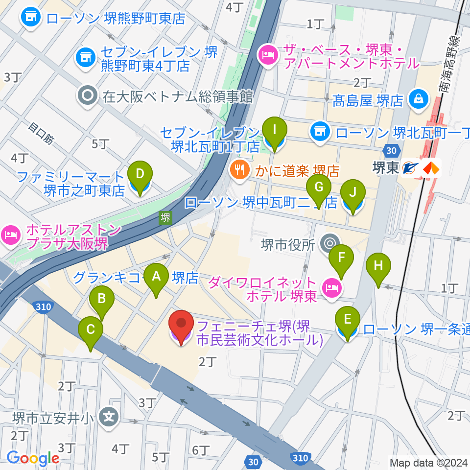 フェニーチェ堺周辺のコンビニエンスストア一覧地図