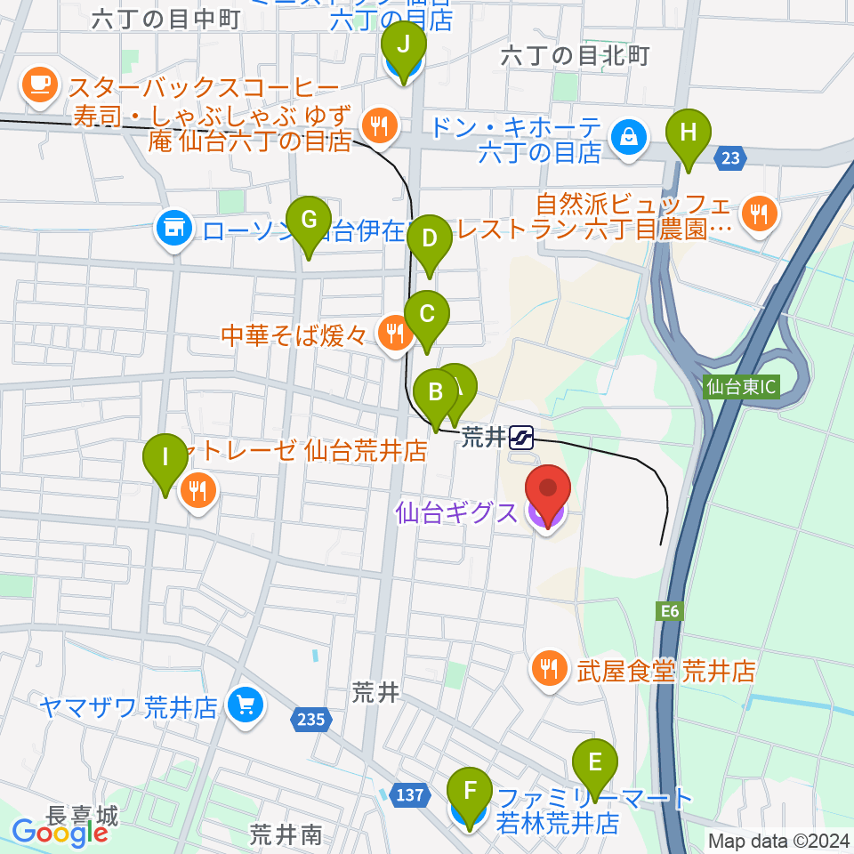 仙台ギグス SENDAI GIGS周辺のコンビニエンスストア一覧地図