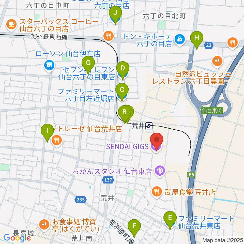 仙台ギグス SENDAI GIGS周辺のコンビニエンスストア一覧地図