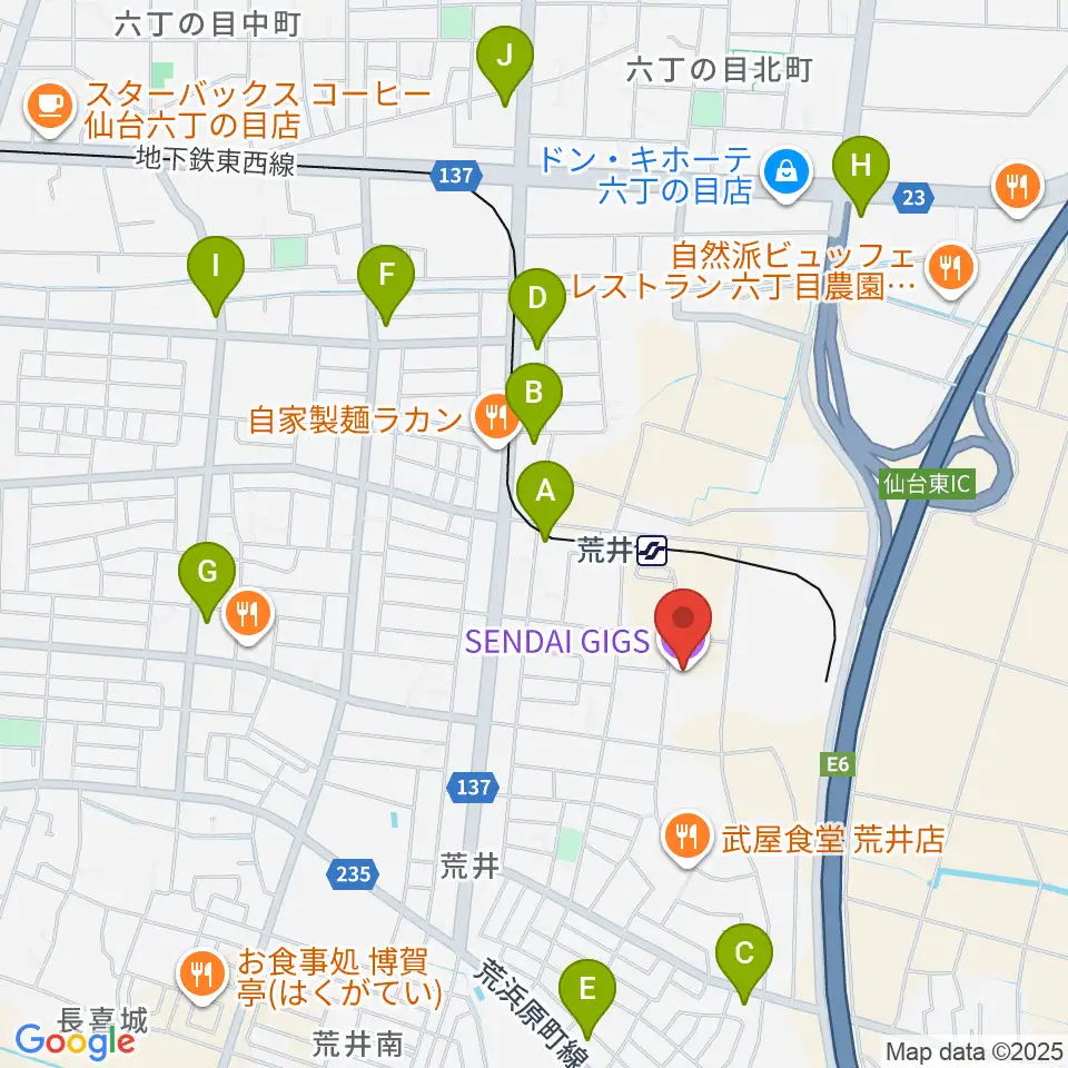 SENDAI GIGS周辺のコンビニエンスストア一覧地図