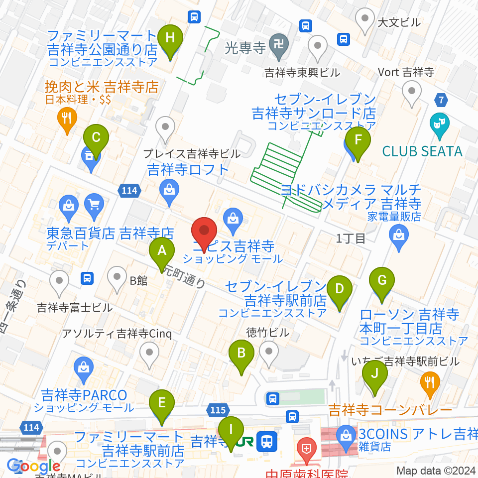 HMV record shop コピス吉祥寺周辺のコンビニエンスストア一覧地図