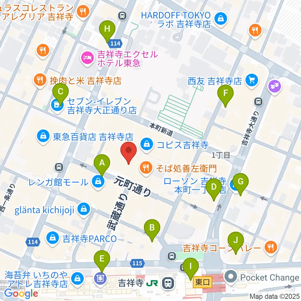 HMV record shop コピス吉祥寺周辺のコンビニエンスストア一覧地図