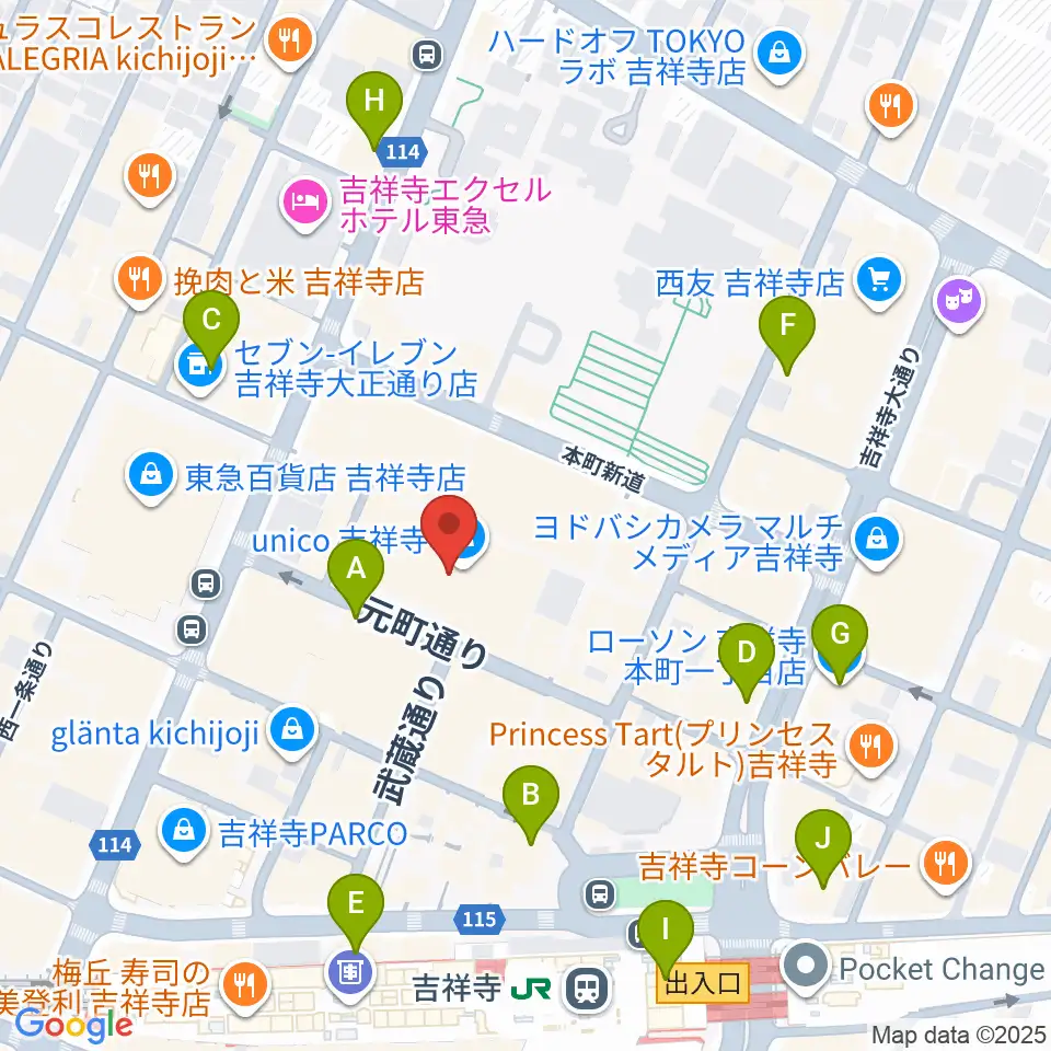 HMV record shop コピス吉祥寺周辺のコンビニエンスストア一覧地図